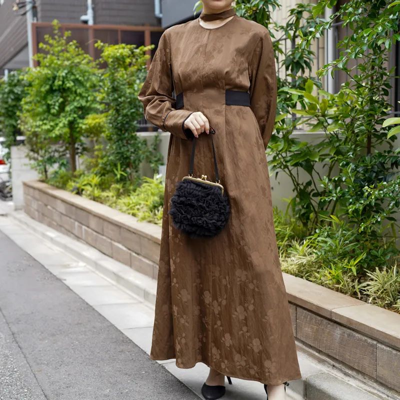 CLANE（クラネ）VINTAGE FLOWER SATIN DRESS（ブラウン/1）