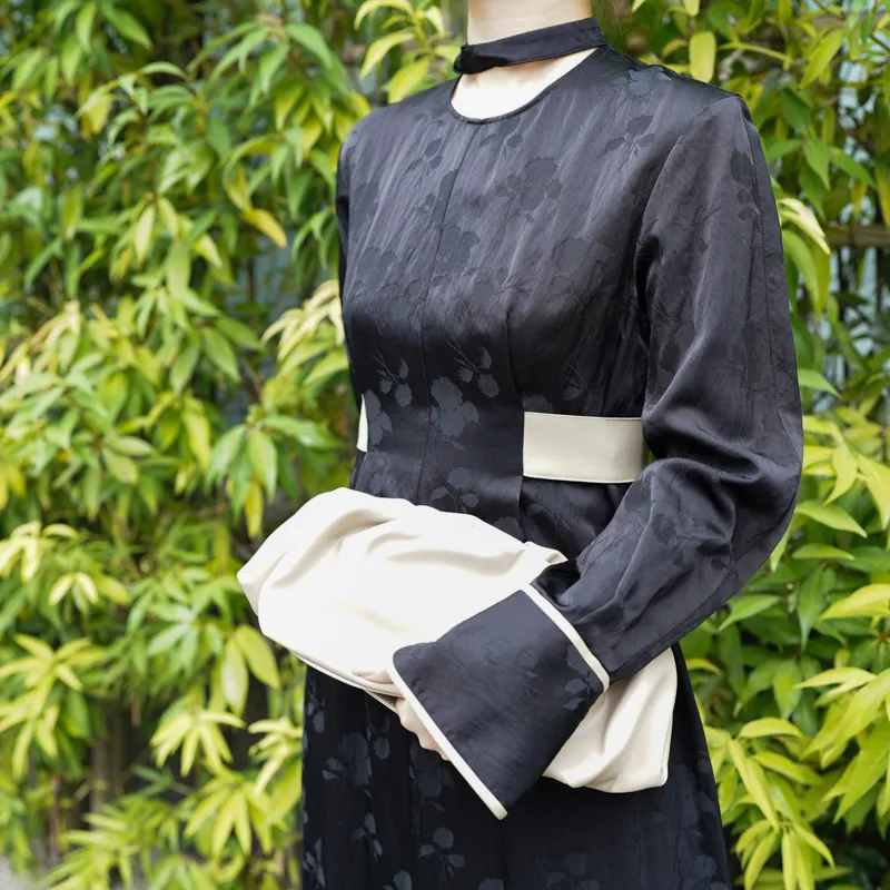 CLANE（クラネ）VINTAGE FLOWER SATIN DRESS（ブラック/1）