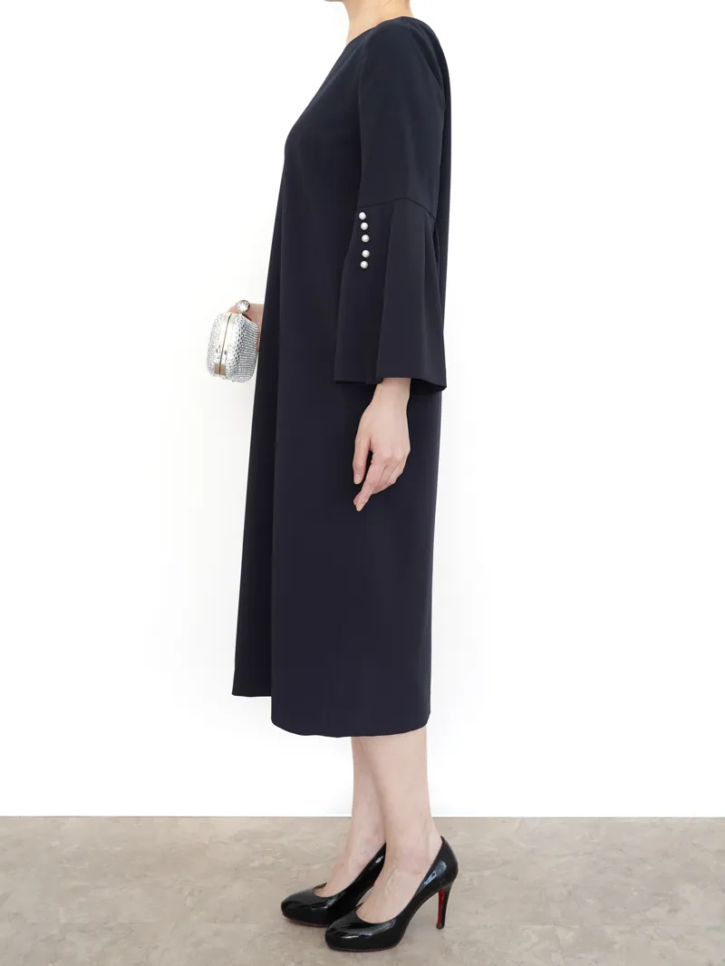 UNITED ARROWS（ユナイテッドアローズ）パウダリードレープIラインドレス（ネイビー/38）