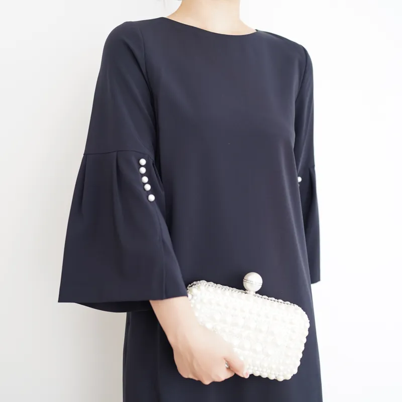 UNITED ARROWS（ユナイテッドアローズ）パウダリードレープIラインドレス（ネイビー/38）