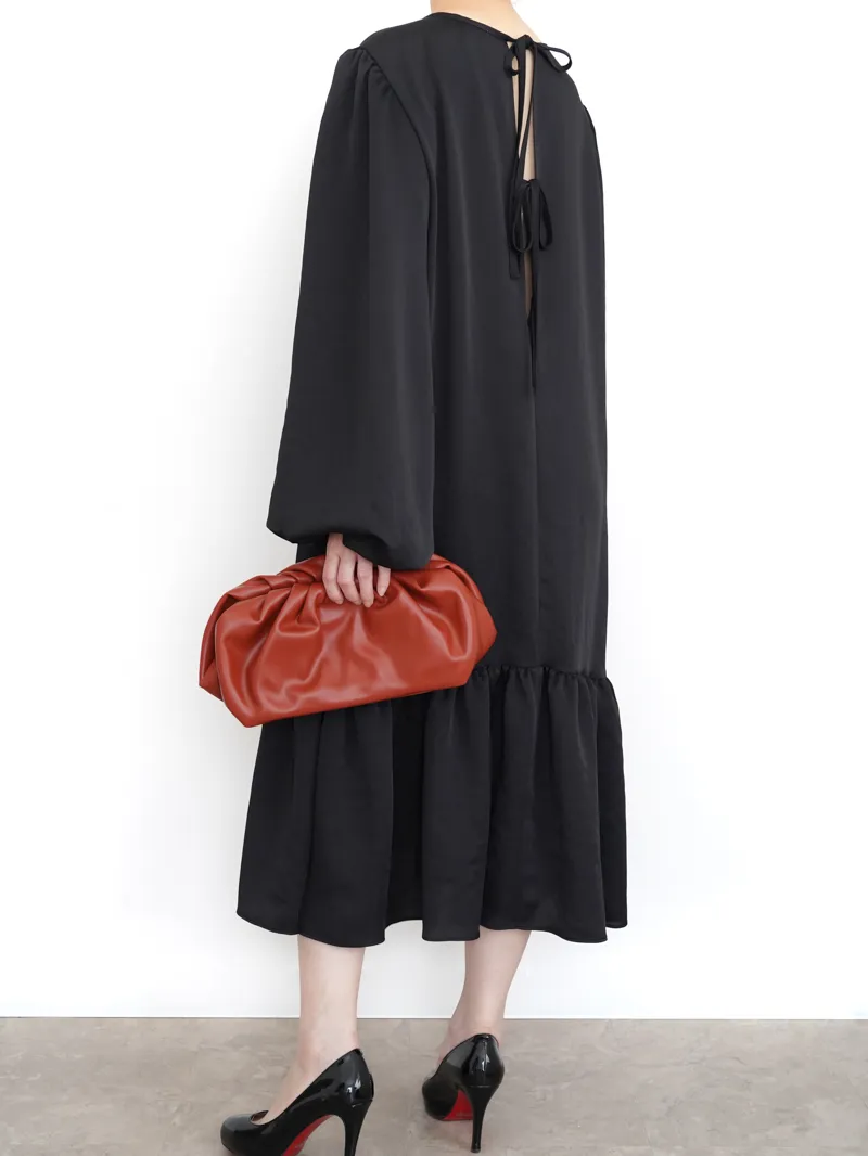 UNITED ARROWS（ユナイテッドアローズ）サテンボリュームドレス（ブラック/38）