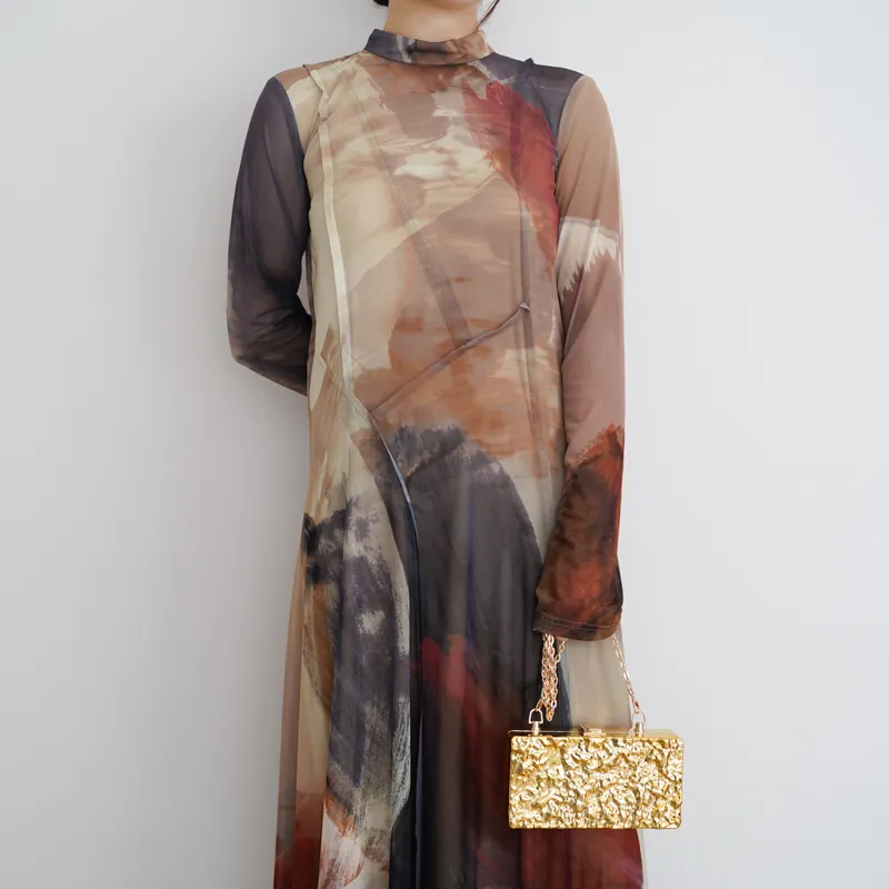 Ameri VINTAGE（アメリ ヴィンテージ）ELIZABETH STAINED GLASS SHEER DRESS（ブラウン/S）