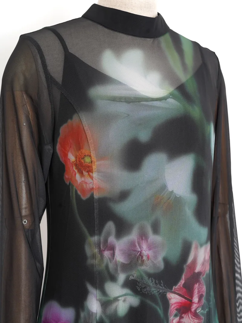 Ameri VINTAGE（アメリ ヴィンテージ）SMOKE FLOWER FLARE DRESS（ブラック/S）