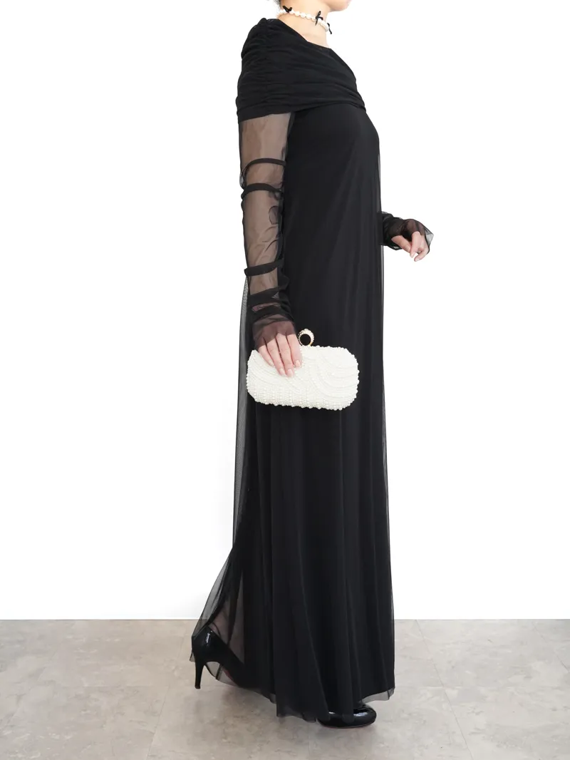 Ameri VINTAGE（アメリ ヴィンテージ）OFF SHOULDER TULLE LAYERED DRESS（ブラック/S）全身側面