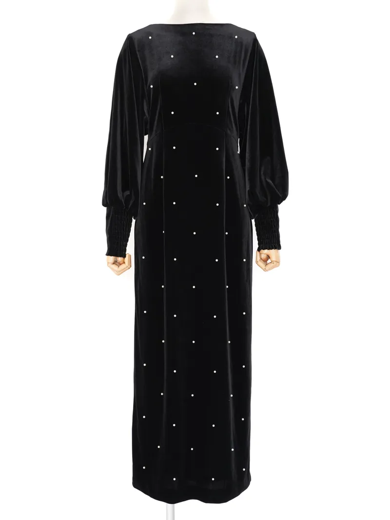 Ameri VINTAGE（アメリ ヴィンテージ）BACK OPEN PEARL VELOUR DRESS