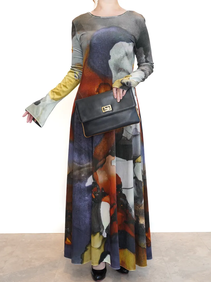 Ameri VINTAGE（アメリ ヴィンテージ）2WAY RUST INK ART VELOUR DRESS（ブラウン/S）全身正面