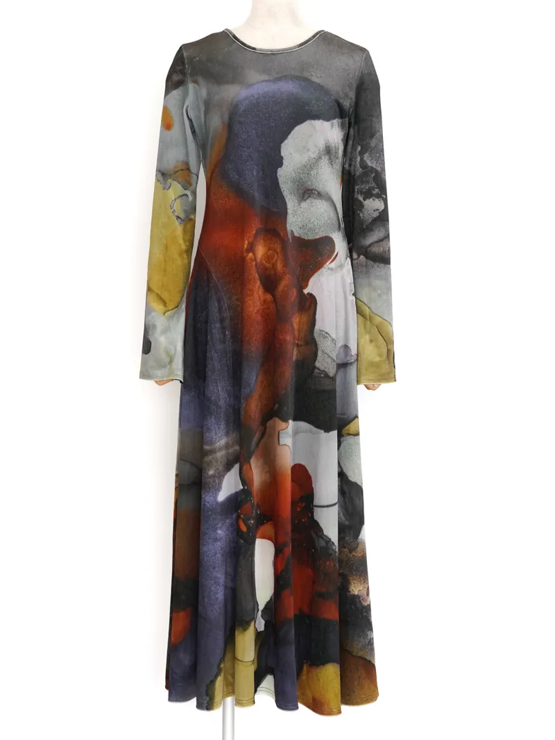 Ameri VINTAGE（アメリ ヴィンテージ）2WAY RUST INK ART VELOUR DRESS（ブラウン/M）トルソー正面