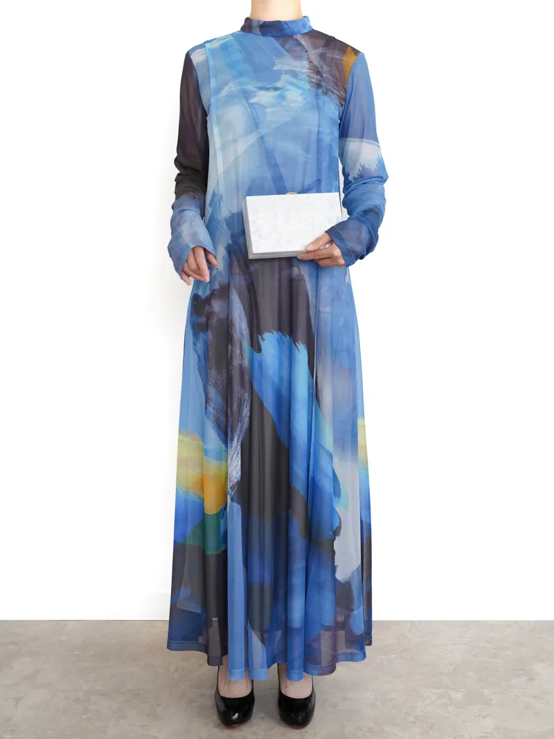 Ameri VINTAGE（アメリ ヴィンテージ）ELIZABETH STAINED GLASS SHEER DRESS（ブルー/S）