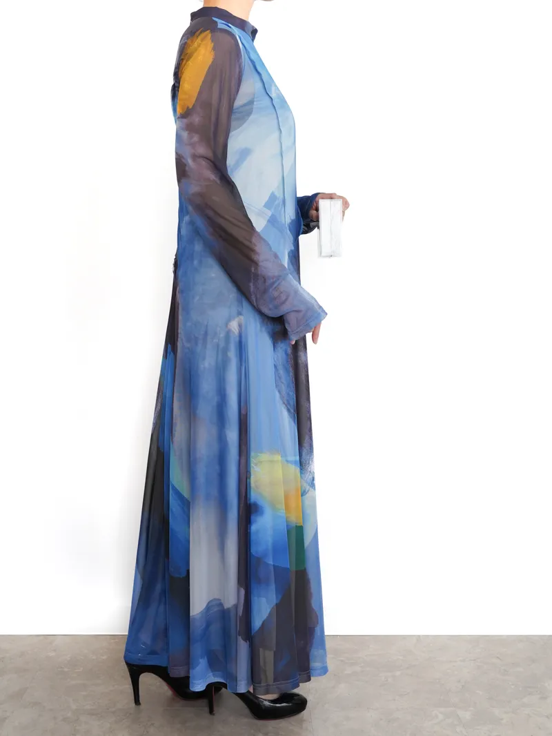 Ameri VINTAGE（アメリ ヴィンテージ）ELIZABETH STAINED GLASS SHEER DRESS（ブルー/S）全身側面