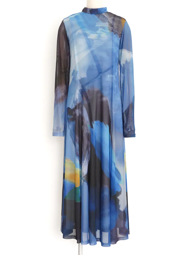 Ameri VINTAGE（アメリ ヴィンテージ）ELIZABETH STAINED GLASS SHEER DRESS（ブルー/S）トルソー正面