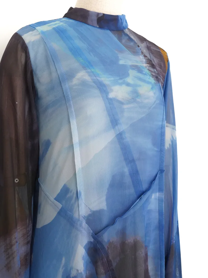 Ameri VINTAGE（アメリ ヴィンテージ）ELIZABETH STAINED GLASS SHEER DRESS（ブルー/S）トルソーバストアップ