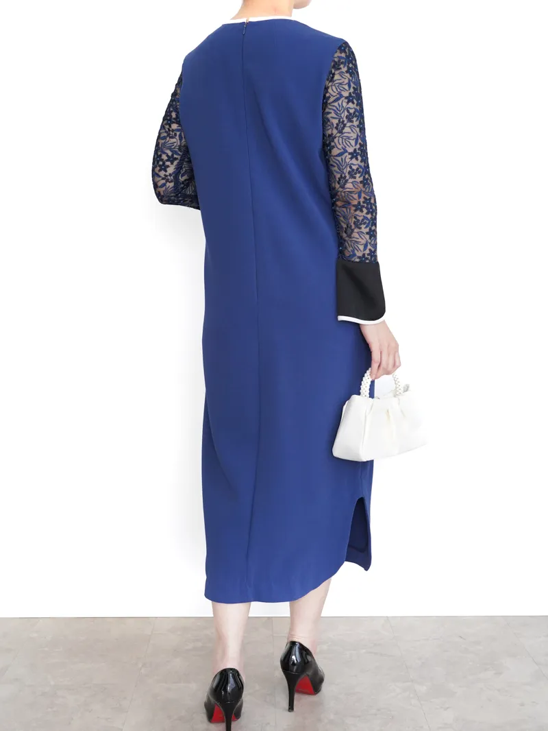 Mame Kurogouchi（マメ クロゴウチ）  チュールエンブロイダードIラインドレス（ブルー/サイズ1）全身背面