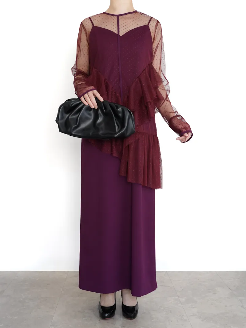 Ameri VINTAGE（アメリ ヴィンテージ）TULLE FRILL TOP SET DRESS（ボルドー/M）