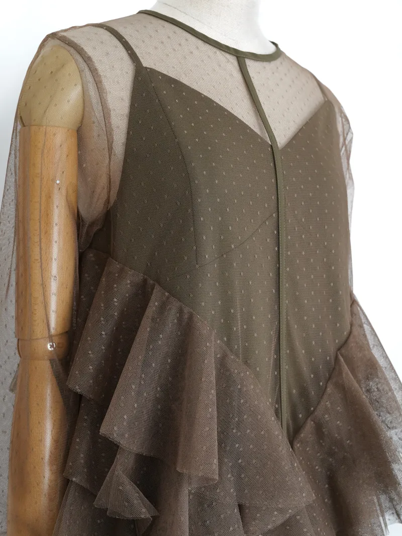 Ameri VINTAGE（アメリ ヴィンテージ）TULLE FRILL TOP SET DRESS（カーキ/M）トルソーバストアップ
