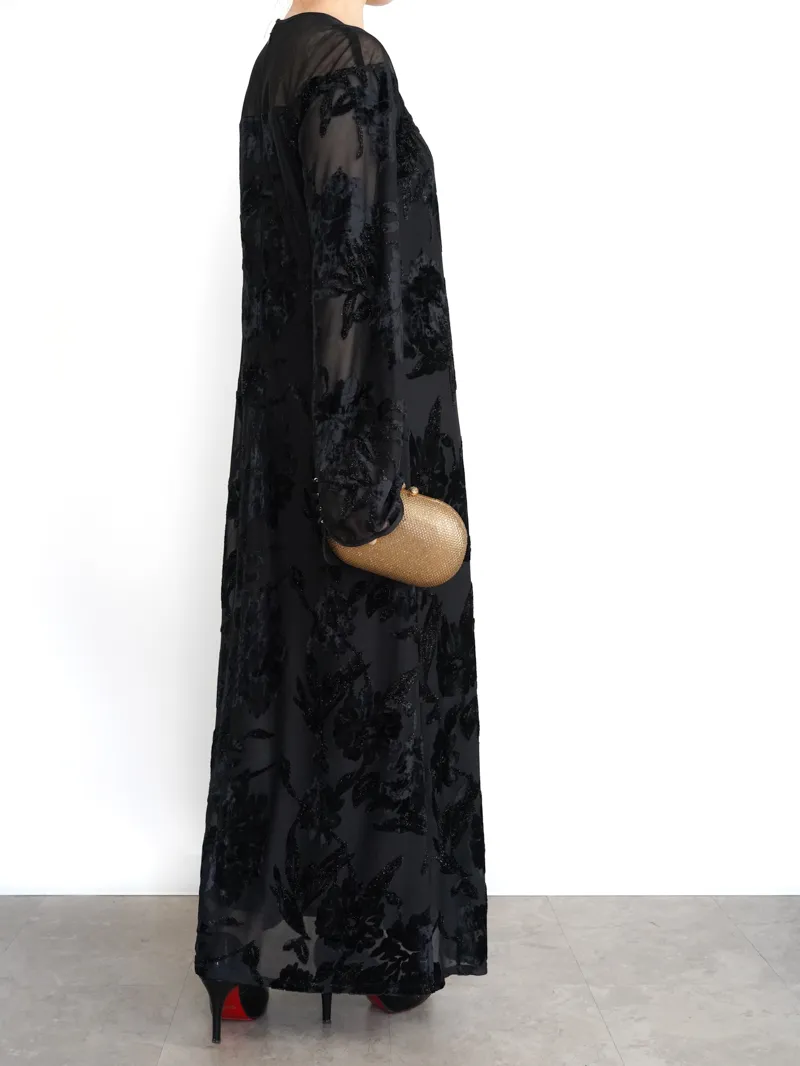 Ameri VINTAGE（アメリ ヴィンテージ）SHEER JACQUARD A LINE DRESS（ブラック/M）モデル背面