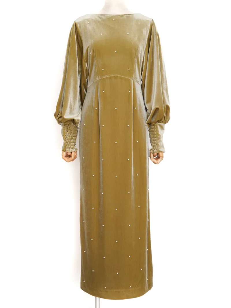 Ameri VINTAGE（アメリ ヴィンテージ）BACK OPEN PEARL VELOUR DRESS