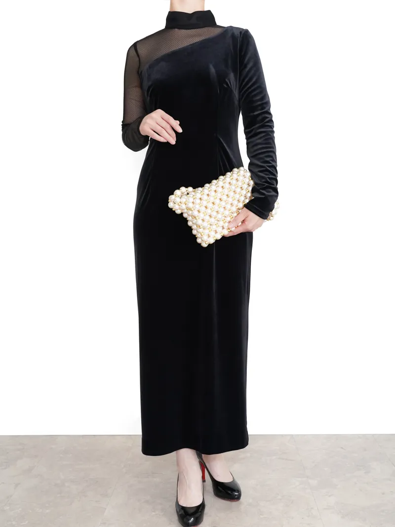 ánuans（アニュアンス）シアーコンビタイトワンピース（ブラック/M）