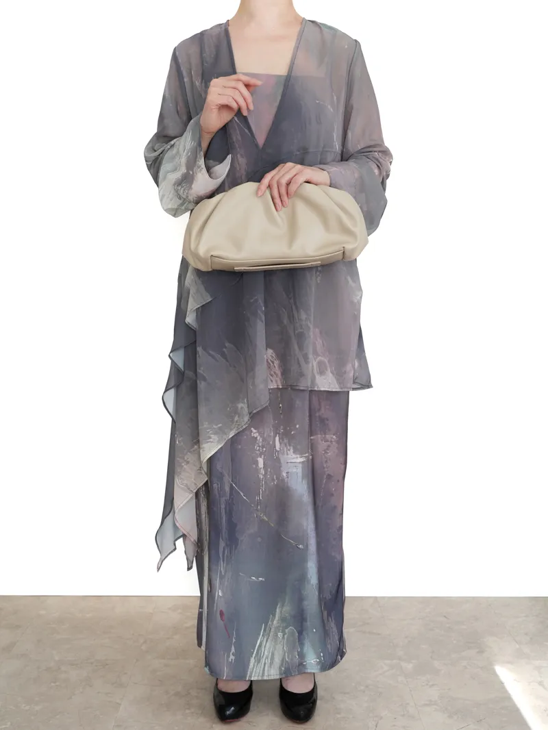 Ameri VINTAGE（アメリ ヴィンテージ）PAINTED TEXTURE ART LAYERED DRESS（カーキ/M）