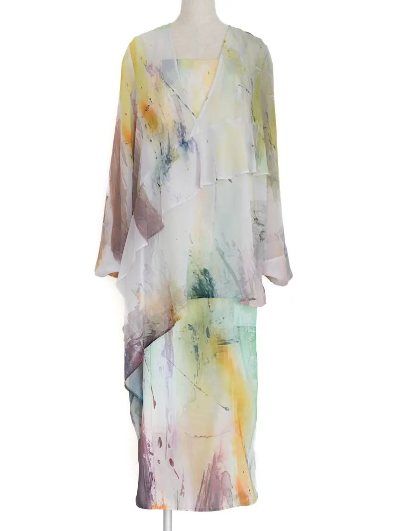 Ameri VINTAGE（アメリ ヴィンテージ）PAINTED TEXTURE ART LAYERED DRESS（イエロー/M）トルソー全身正面