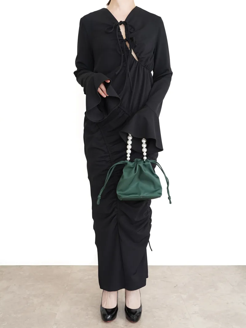 Ameri VINTAGE（アメリ ヴィンテージ）GATHER DETAIL CUT DRESS（ブラック/M）