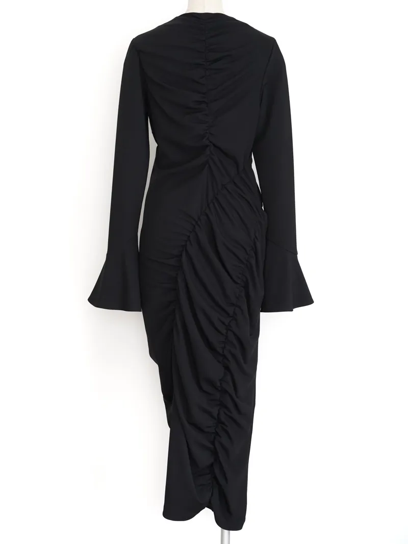 Ameri VINTAGE DRESS クルエラドレス　ブラック Ameri VINTAGE（アメリ ヴィンテージ）GATHER DETAIL CUT DRESS