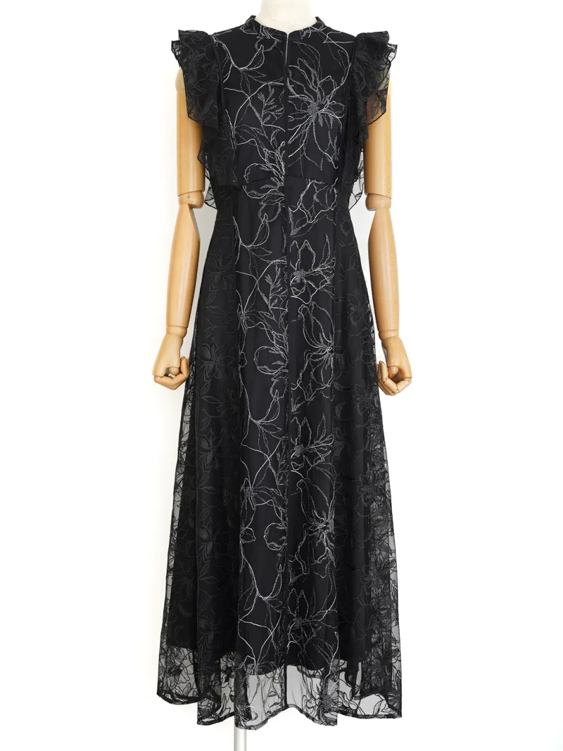 Ameri VINTAGE（アメリ ヴィンテージ）GLITTER LACE DRAPE FRILL DRESS