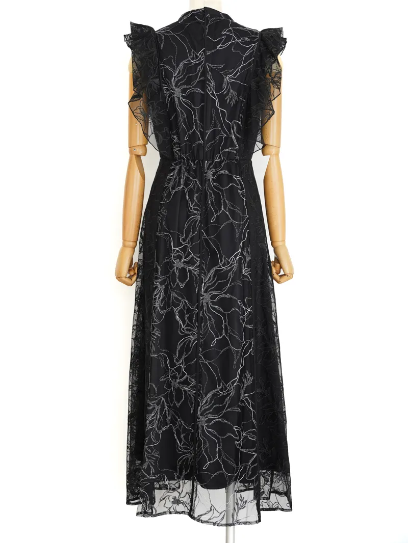 Ameri VINTAGE（アメリ ヴィンテージ）GLITTER LACE DRAPE FRILL DRESS