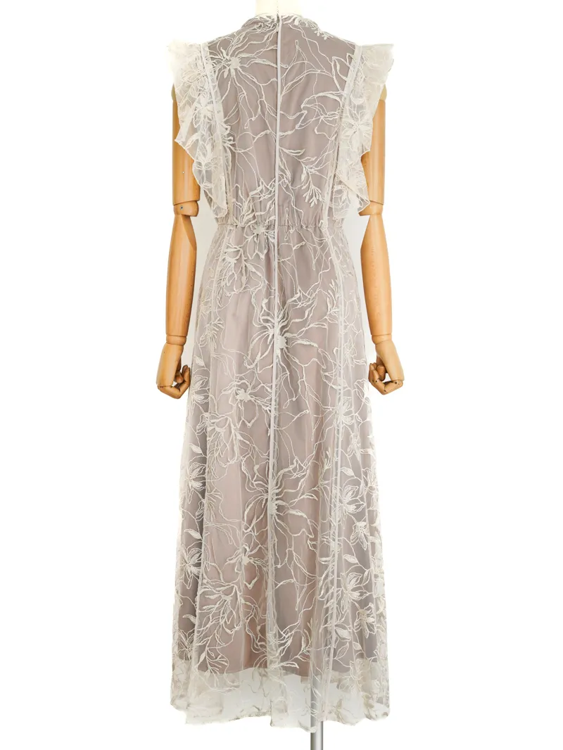 Ameri VINTAGE（アメリ ヴィンテージ）GLITTER LACE DRAPE FRILL DRESS（ベージュ/M）トルソー全身背面