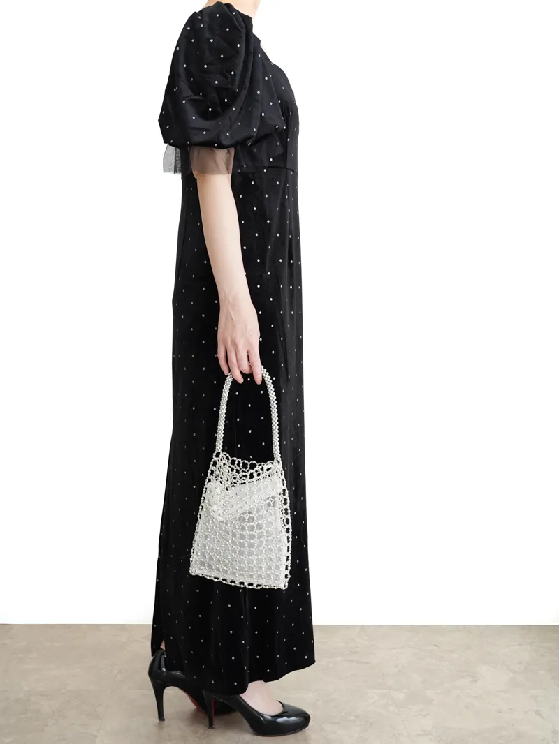 Acka.（エーシーケーエー）bijou dot velours dress（ブラック/2）モデル側面