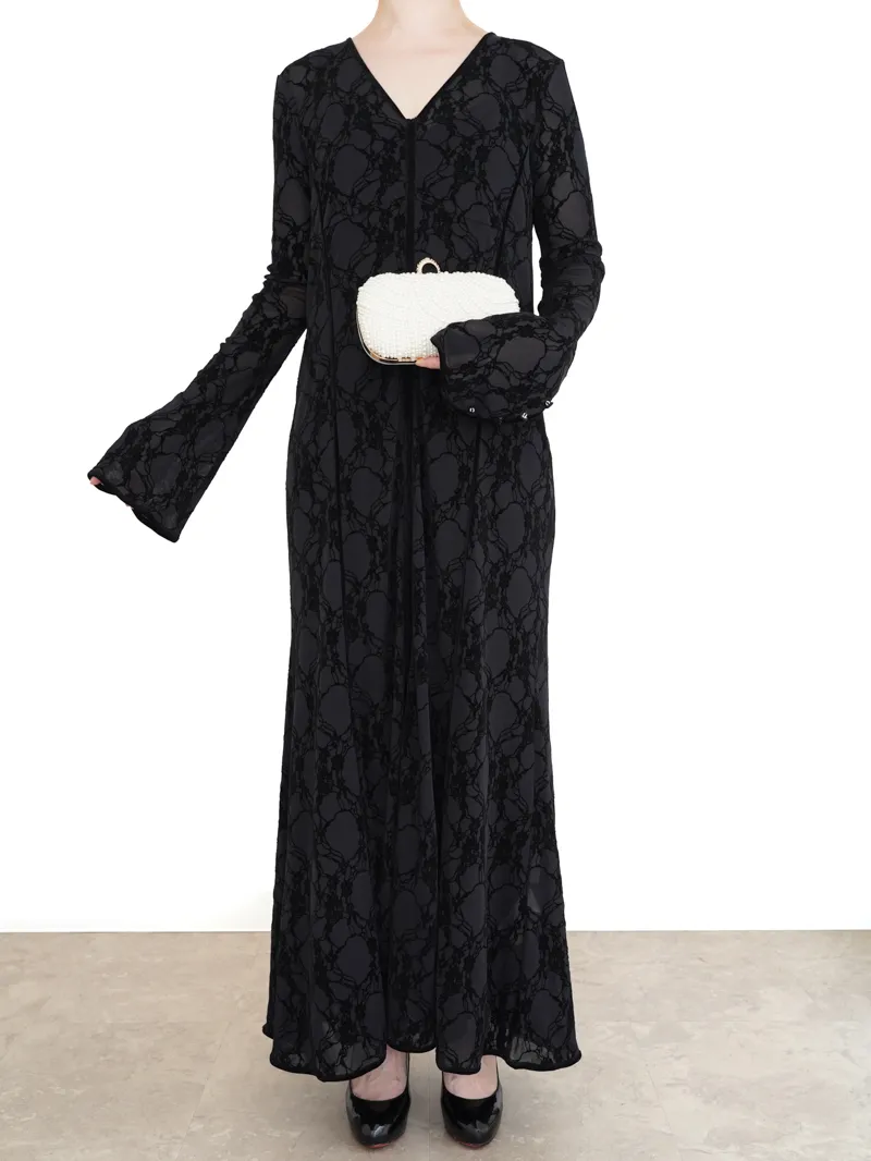 Ameri VINTAGE（アメリ ヴィンテージ）SHEER FLOCKY MERMAID DRESS（ブラック/M）