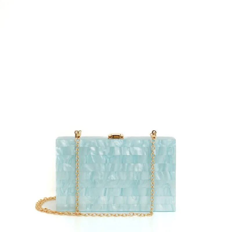 NO BRAND（ノーブランド）アクリルボーダークラッチバッグ（ブルー/ゴールド）