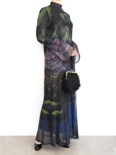 Ameri VINTAGE（アメリ ヴィンテージ）NUANCE ART LAYER SHEER DRESS（ブラック/M）