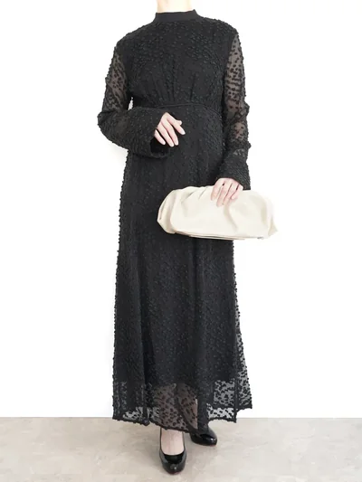 CLANE（クラネ）SNOW DOT JACQUARD DRESS（ブラック/1）