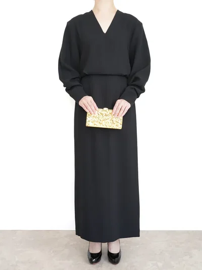 CLANE（クラネ）DEEP V NECK ONEPIECE（ブラック/1）