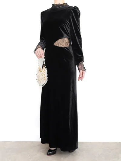 Ameri VINTAGE（アメリ ヴィンテージ）UND VELOUR HOLE LACE DRESS（ブラック/M）