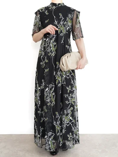 Ameri VINTAGE（アメリ ヴィンテージ）WILD ROSE CANVAS ART DRESS（ブラック/M）