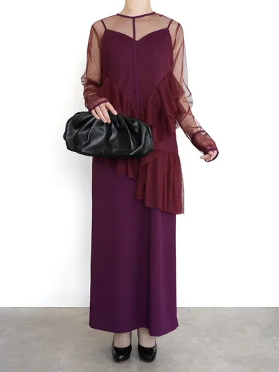Ameri VINTAGE（アメリ ヴィンテージ）TULLE FRILL TOP SET DRESS（ボルドー/M）