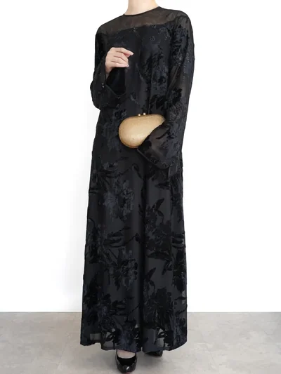 Ameri VINTAGE（アメリ ヴィンテージ）SHEER JACQUARD A LINE DRESS（ブラック/M）