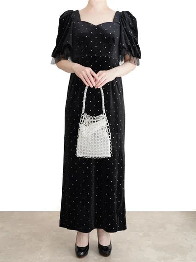 Acka.（エーシーケーエー）bijou dot velours dress（ブラック/2）