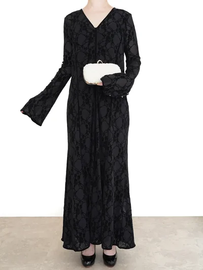 Ameri VINTAGE（アメリ ヴィンテージ）SHEER FLOCKY MERMAID DRESS（ブラック/M）